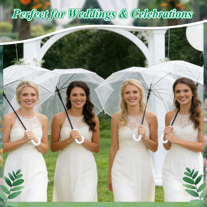 Clear Umbrella Bulk Colorful Transparent Rain Umbrellas Windproof Waterproof with J Hook Handle for Wedding Party Photography Outdoor Travel Gift White 6