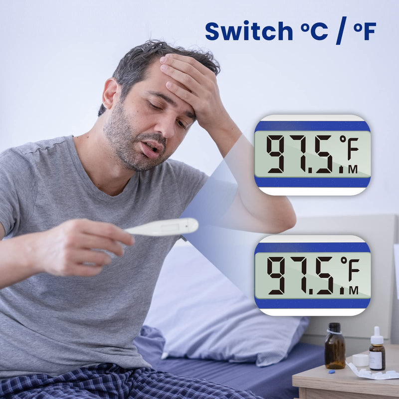 [Australia] - Thermometer for Adults, Oral Thermometer for Fever, Thermometer with Fever Alert, Memory Recall, C/F Switchable, Rectum Armpit Reading Thermometer for Whole Family (Klein Blue) 