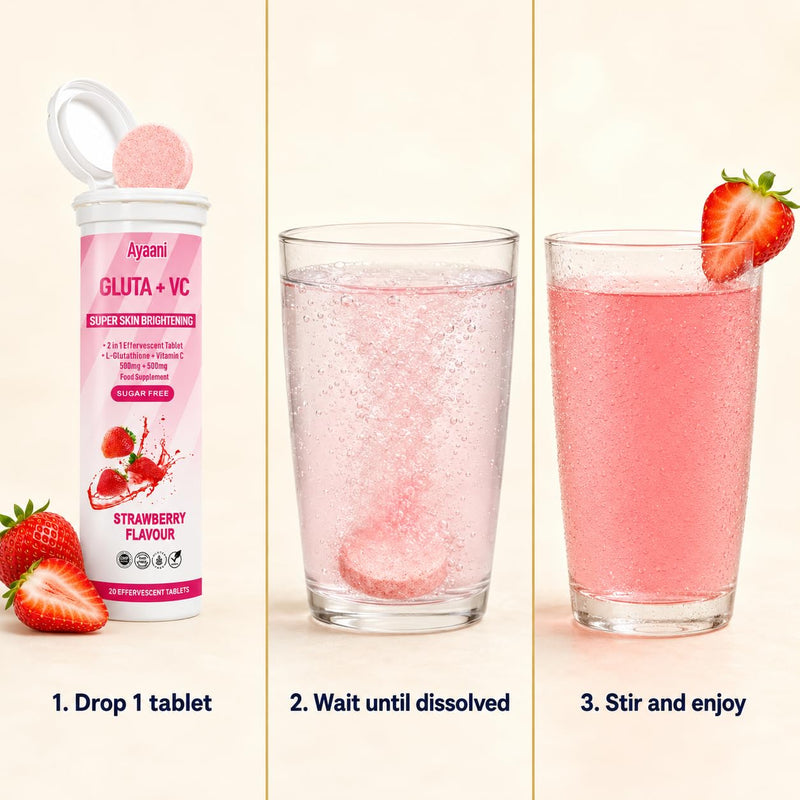 Glow Strawberry — Glutathione 500mg + Vitamin C 500mg | Beauty Drink for Skin Glow | Even Tone | Radiance | Zero Sugar and No Fillers | Effervescent Tablets | 20 Count