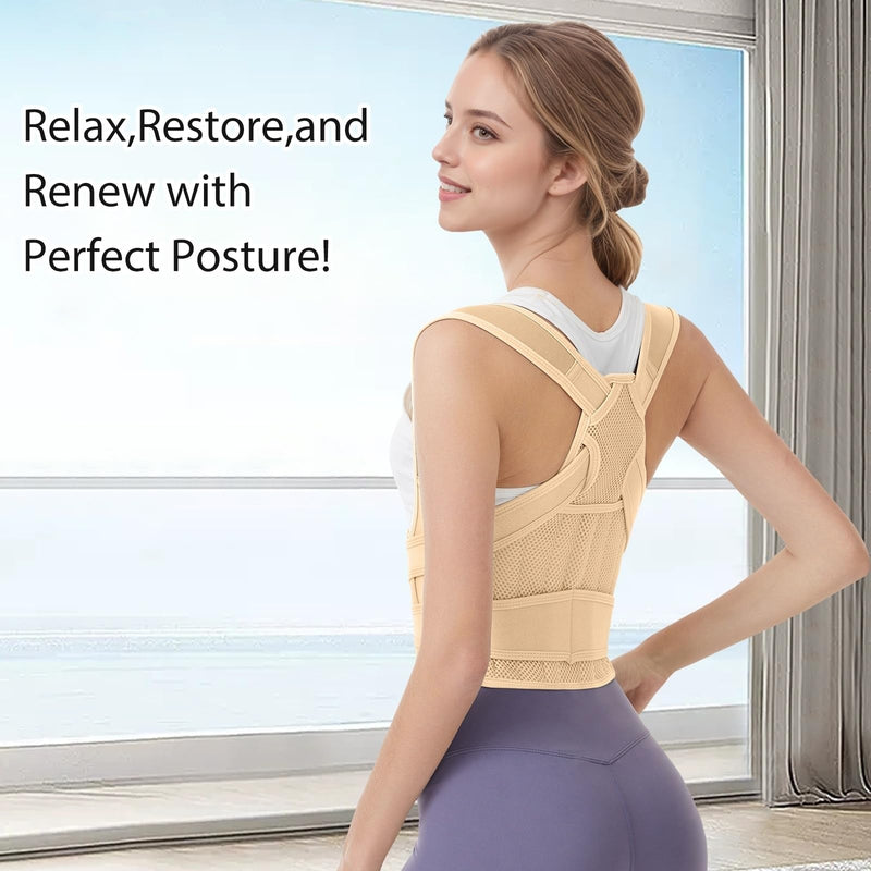 Posture Corrector for Women & Men – Adjustable Back Brace with Full Back Support, Shoulder Straightener for Spine Alignment, Scoliosis, Hunchback & Back Pain Relief (Beige,Large) Beige Large