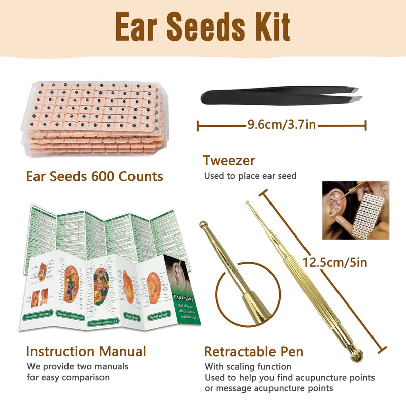 [Australia] - Acupuncture Super Set: 5-Head Electronic Acupuncture Pen+ Gua Sha Tool+600 Ear Seeds+ Retractable Acupuncture Pen+ 4 x Extra Massaging Gel+ Tweezers + Manual+ Batteries + 2 x Acupoint Chart Acupuncture Set(with Chart) 