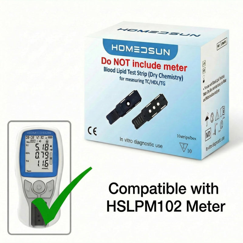 10 Cholesterol Strips for HSLPM102 Meter, Analyzer Not Included | Capillary blood 4-in-1 lipid panel refills with individual lancets and droppers for home wellness tracking