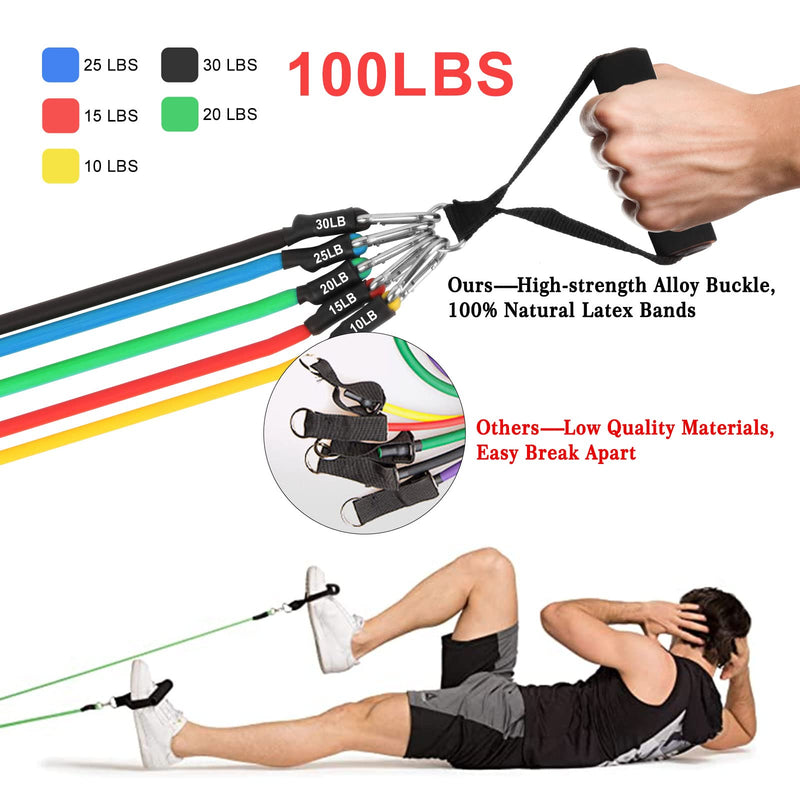[Australia] - Resistance Bands Set, Workout Bands with Handles, Door Anchor, Ankle Straps and Carry Bag, Exercise Bands for Shape Body and Home Workouts 10-100 LBS Assorted 