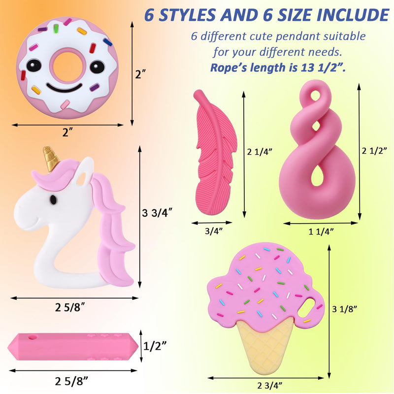 [Australia] - Sensory Chew Necklaces for Girls, 6 Pack Autism Teething Necklace Chew Toys Sensory for Kids with ADHD or Special Need, Silicone Chewable Necklaces Reduces Chewing Fidgeting for Children Adults Chewer 