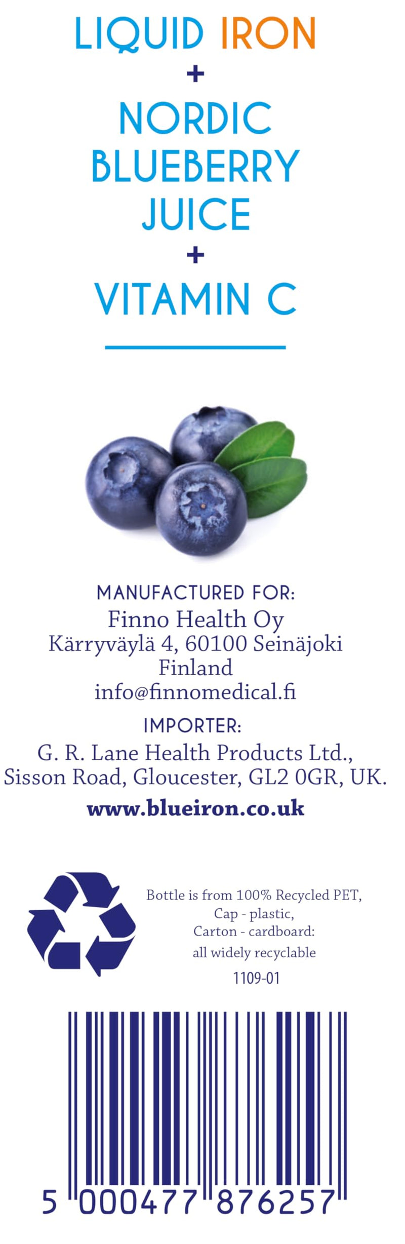 Blueiron High Strength Drops 50ml - Iron Supplement with Nordic Blueberries +Vitamin C - Suitable for Vegans - Easily Absorbed and Gentle on The Stomach