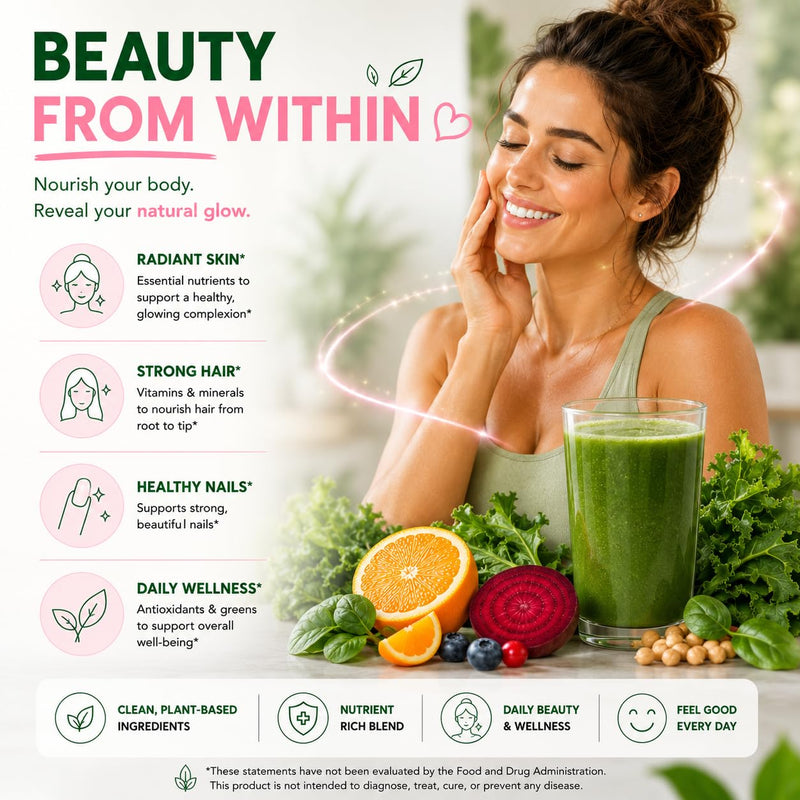 ami fitness Glow Greens, Collagen Greens Drink Mix with Probiotics, Digestive Enzymes, Vitamins and Superfood Greens, Mandarin Orange Flavor, 240 g, 30 Servings 1 Count (Pack of 1)