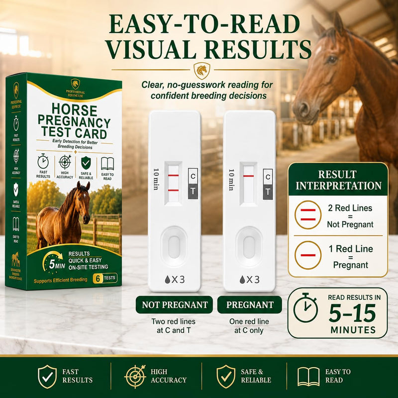 Mare Pregnancy Test Strips – Rapid Urine Kit for Horses, Accurate Results in 10 Mins, Easy Farm Breeding Detection Tool for 18-90 Days After Breeding