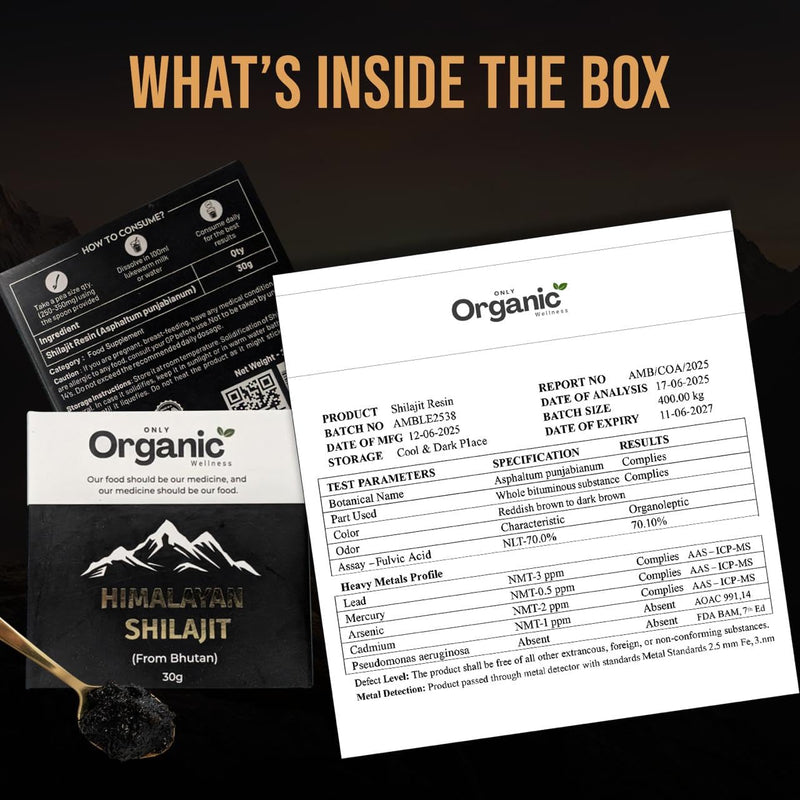 Original Himalayan Shilajit (from Bhutan) 30g - Gold Grade 100% Pure, Rich in Fulvic & Humic Acid, Minerals, Immune System & Vitality Booster, Vegan (Pack of 1)| Only Organic Wellness Shilajit Resin