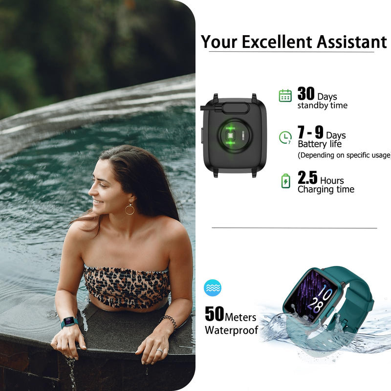 [Australia] - Stiive Fitness Tracker, Smart Watch for Men Women, Activity Fitness Watch with Heart Rate Monitor, Pedometer, Sleep Monitor, 50 Meters Waterproof Step Tracker Compatible with iOS & Android Phones Cyan 