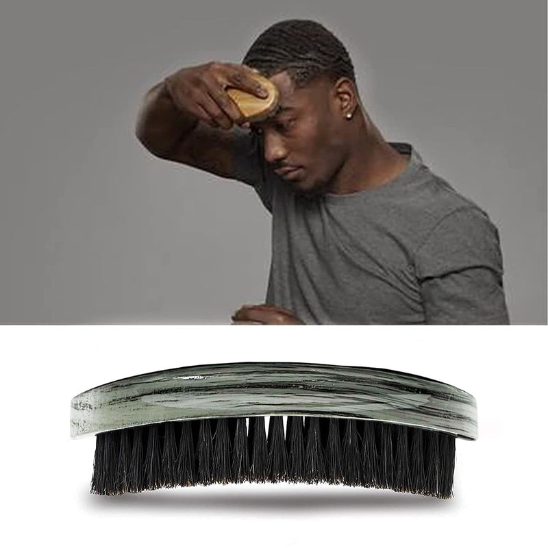 Premium Palm Wave Brush for Men 360 - Medium Hard Curved 360 Wave Hair Brushs - Made with Nature Beech & Nylon Boar Bristle Men's Hair Brush For Black Men 360 (Gery wood grain) Gery wood grain