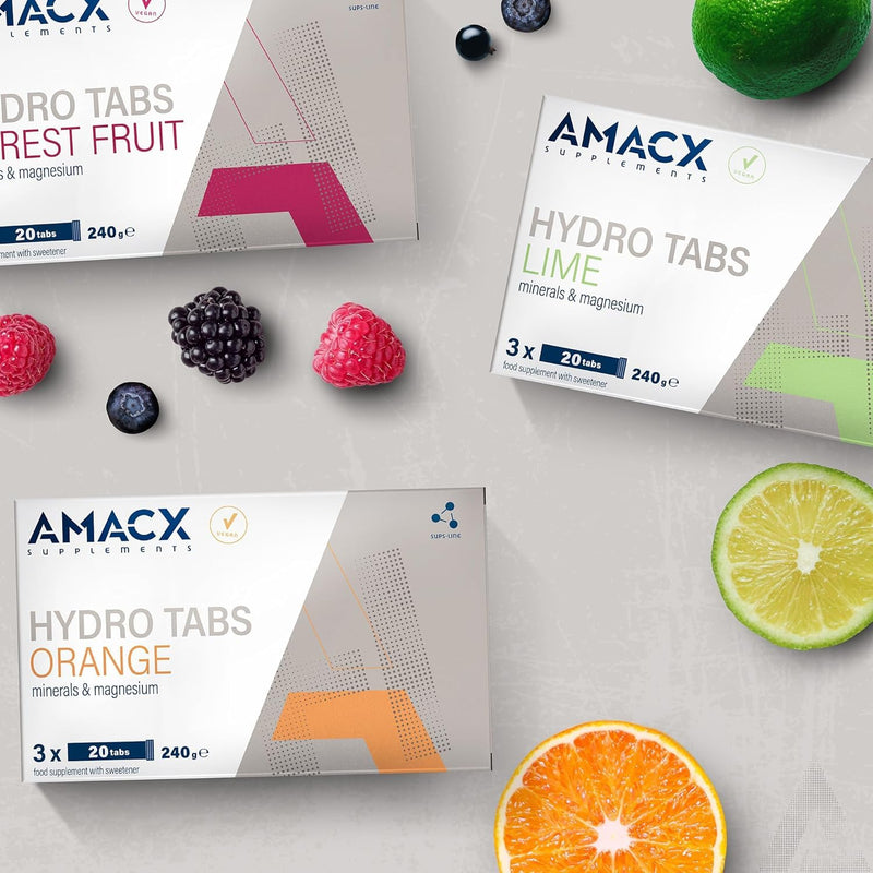 AMACX Hydro Tabs, Electrolytes Without Sugar with Vitamin C, 3 Tubes of 20 Magnesium Effervescent Tablets, Hydration for Athletes, Electrolyte Sport, Recovery Drink for Mineral Balance (Variety Pack) Variety Pack