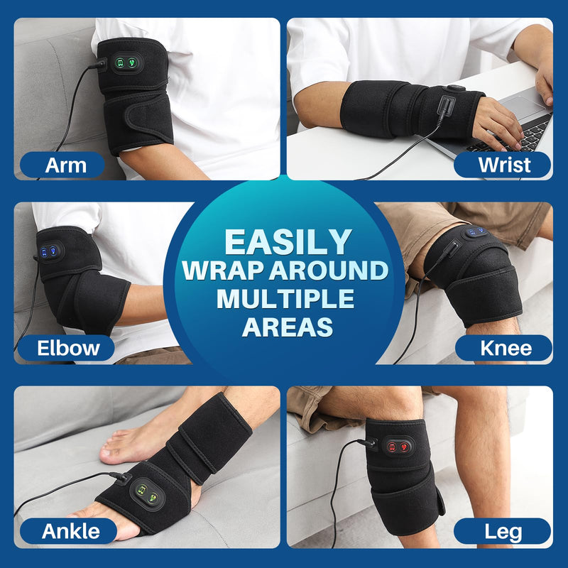 Elbow Heated Pad Wrap for Multiple Body Areas, Flexible Electric Heating Pads for Elbow Arm Wrist Ankle Leg Knee, Fast Heating Body Wrap Heated Brace with 4 Heat Settings, 3 Timing Settings Black