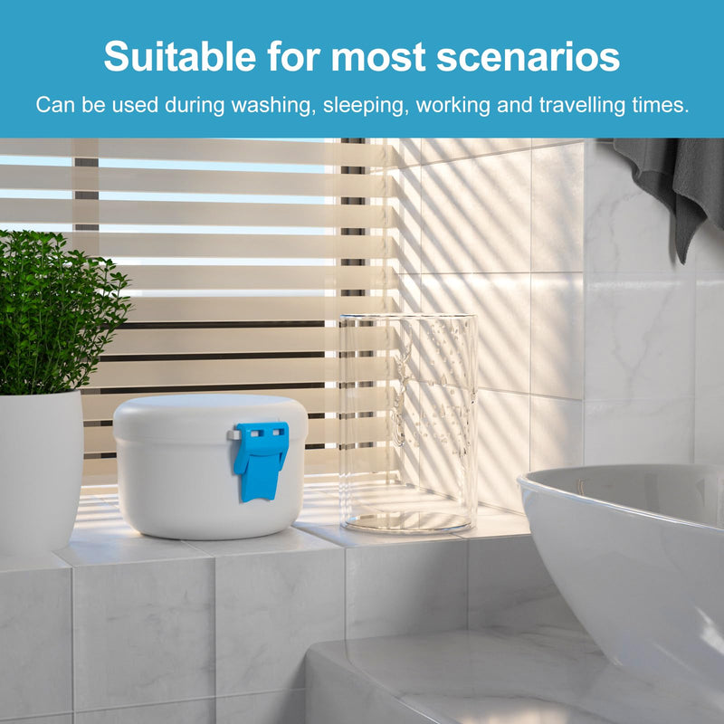 [Australia] - BVN Leak-Proof Denture Bath Cup for Travel, Denture Cup for Soak Dentures, Retainer Cleaning Case with Strainer (White + Blue) White + Blue 