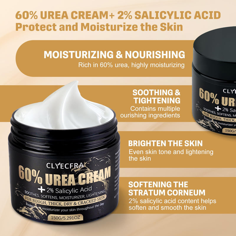 2Pack 60% Urea Cream for Feet & 2% Salicylic Acid for Deep Hydration-300g | Urea Cream 60 Percent for Feet & Hands-Maximum Strength Moisturizer for Rough,Dry,Thick & Cracked Skin,Callus Remover 5.29 Ounce (Pack of 2)
