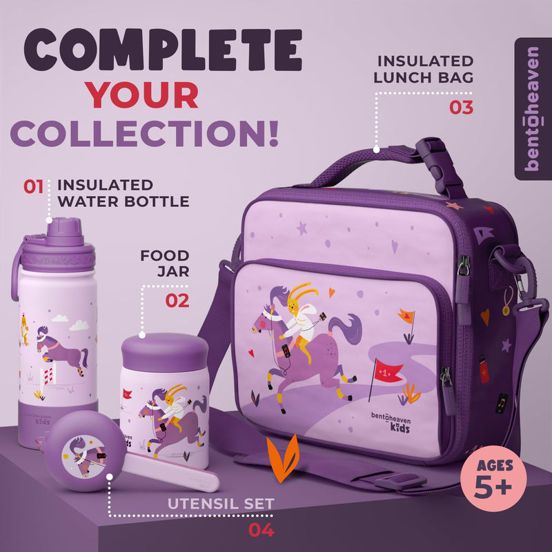 [Australia] - Bentoheaven Kids Travel Utensils with Case, Food-Grade Stainless Steel & BPA-Free Plastic, Travel Cutlery Set, Dishwasher Safe Fork, Spoon & Case, Reusable Flatware, Silverware for Kids (Horse) Mauve 
