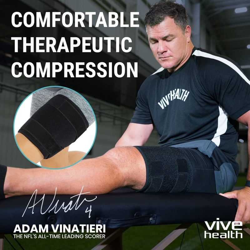 [Australia] - Vive Thigh Brace - Hamstring Quad Wrap - Adjustable Compression Sleeve Support for Pulled Groin Muscle, Sprains, Quadricep, Tendinitis, Workouts, Sciatica Pain and Sports Recovery - Men, Women (Black) Black 1 