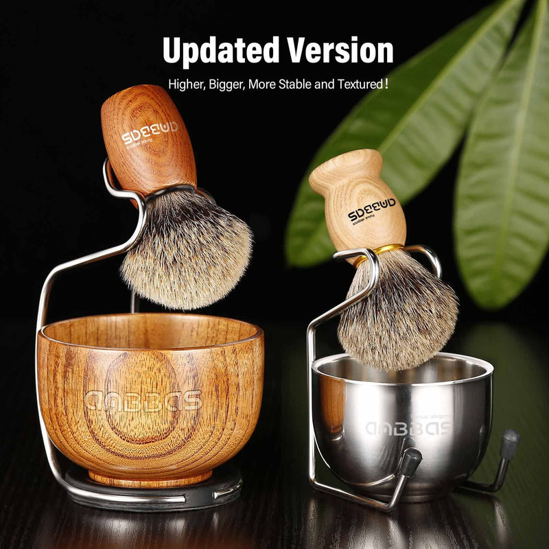 [Australia] - Anbbas Badger Hair Shaving Brush with Wood Handle,Large Soap Bowl,Stainless Steel Shaving Stand and 3.5 oz Natural Shaving Soap Puck Refill for Men Brown-Upgrade 