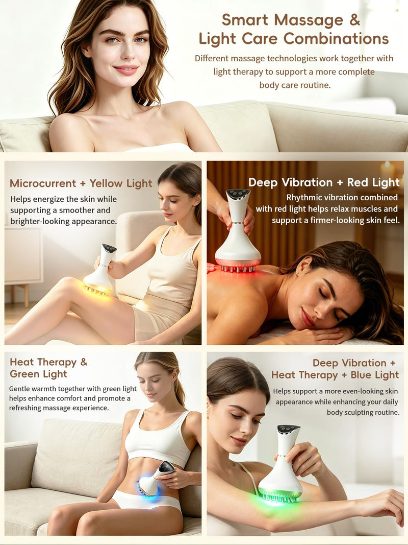Lymphatic Drainage Massager for Body, Body Massager with 4 Color Light, Heat, Vibration & 9 Levels, Cellulite Massage Tool for Legs, Arms, Waist & Back