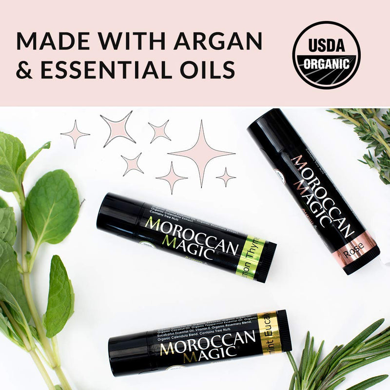 Moroccan Magic Organic Elderberry & Manuka Honey Lip Balm 3 Pack | Ultra-Hydrating Argan Oil Lip Moisturizer + Vitamin E | Natural Chapstick for Dry Lips | Smooth, Non-Toxic | Organic Lip Balm