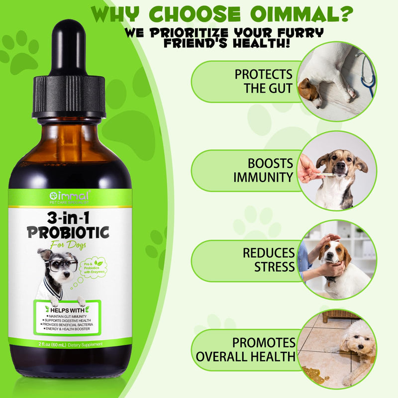 Probiotic for Dogs, Natural 3 in 1 Dog Probiotic Drops Helps Relieve Diarrhea, Supports Gut Health, Itchy Skin, Allergies, Immunity, Digestive Enzyme for Dog Supplement, Bacon Flavor - 60ml / 2 fl.oz 2 Fl Oz - PawsPlanet Australia