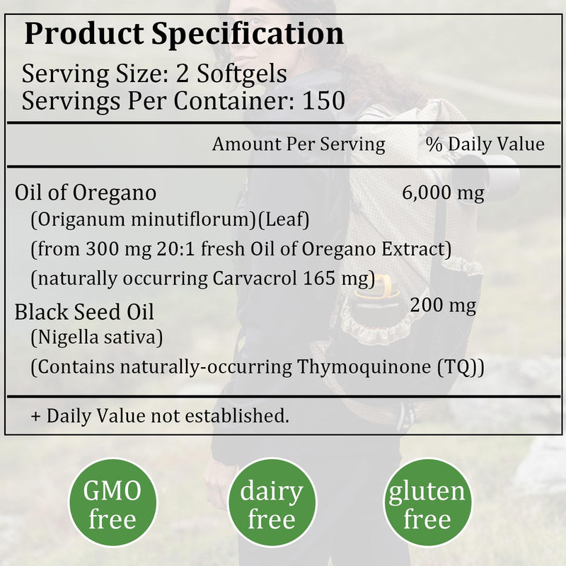 [Australia] - Oil of Oregano with Black Seed Oil, 2 in 1 Organic Oregano Capsules for Immune Support & Overall Wellness, Non-GMO, Gluten Free, 300 Softgel 