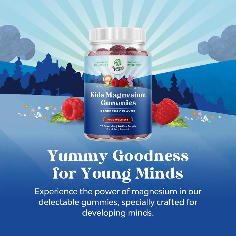 Delicious Kids Magnesium Gummies - 90 Count - 100mg Magnesium Per Gummy for Calm, Focus, and Sleep Support - Vegan, Non-GMO, Gluten-Free - Easy-to-Take Chewable Supplement for Children - 90 Gummies