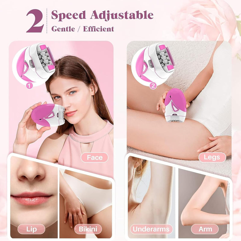 [Australia] - Epilator for Women, Smooth Glide Epilator Facial Hair Remover for Women with 2 Speed & LED Light, Electric Facial Hair Removal Suitable for Face, Bikini Areas, Underarms, Arms, Legs 