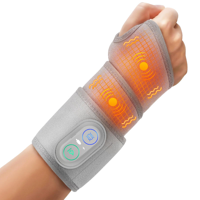 Cordless Wrist Heating Pad Wrap, Heated Wrist Brace with Vibration, Heated Wrist and Hand Massager, 3 Heat Levels, 3 Massage, Rechargeable Heating Pad for Wrist and Hand, Elbow, Ankle Light Grey