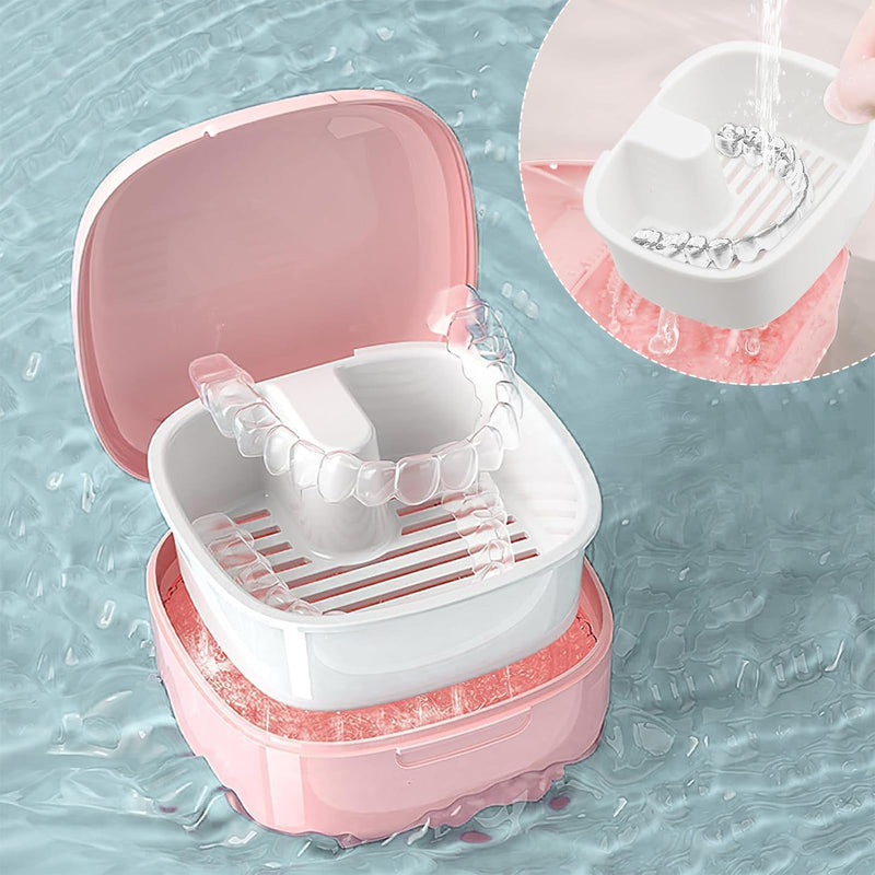 [Australia] - Braces box, set of 2, denture box, denture box, denture box, denture box, braces box with sieve, suitable for braces, dentures (white/pink) 