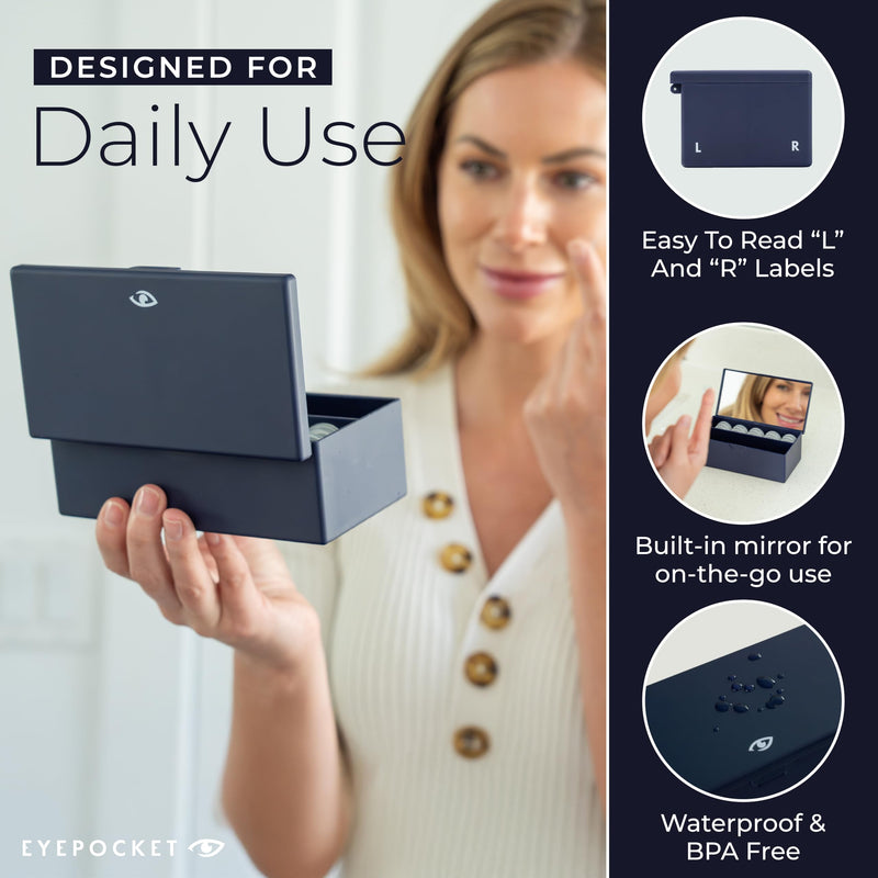 [Australia] - Daily Contact Lens Case - Travel Contact Case, Daily Lens Organizer, Flip Top Eye Contacts Carrier for Disposable Lenses & Dailies, Navy 