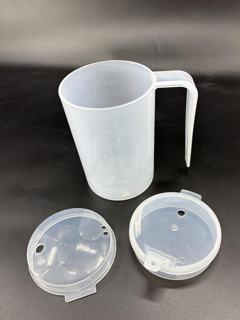 Adult Beaker for Elderly Non Spill, 400ml Sippy Cup for Adults with 2 Lids & Measurement Scale, PP Plastic Drinking Cup for Hot Drinks, Care Home Beaker for Arthritis Stroke Single Handled Drinking Cup