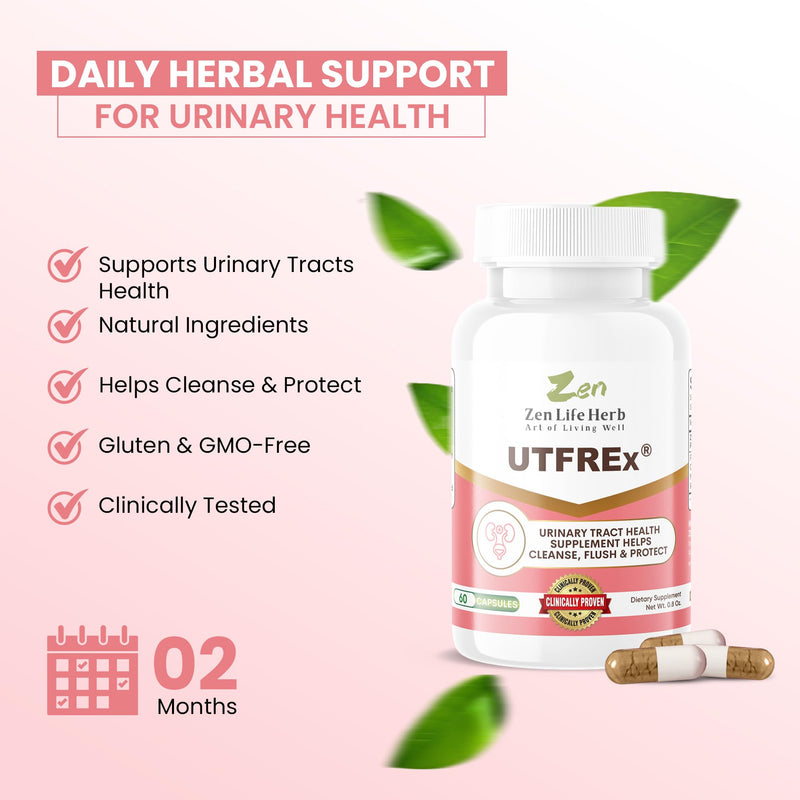 UTFREx – Fast Acting - Promotes Urinary Tract Health Supports Healthy Immune and Urinary System, No Vitamins, Minerals, Prebiotics, Sugar, Plant-Based Supplement (60 Capsules)