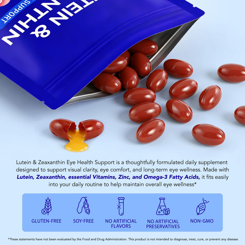 Lutein and Zeaxanthin Supplement, 16 in 1 Eye Vitamins 300 Softgels with 40mg Lutein & 8mg Zeaxanthin, Enriched with Vitamins B6 B12 C D3, Zinc & Omega-3s for Eye Health Support Non-GMO Gluten-Free