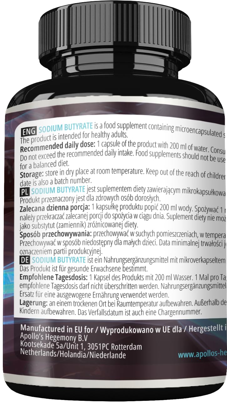 [Australia] - Sodium Butyrate 570 mg (30% butyric acid), 120 vegan capsules, 4 month supply, sodium supplement to support intestinal barrier regeneration and overall intestinal health - Apollo's Hegemony 
