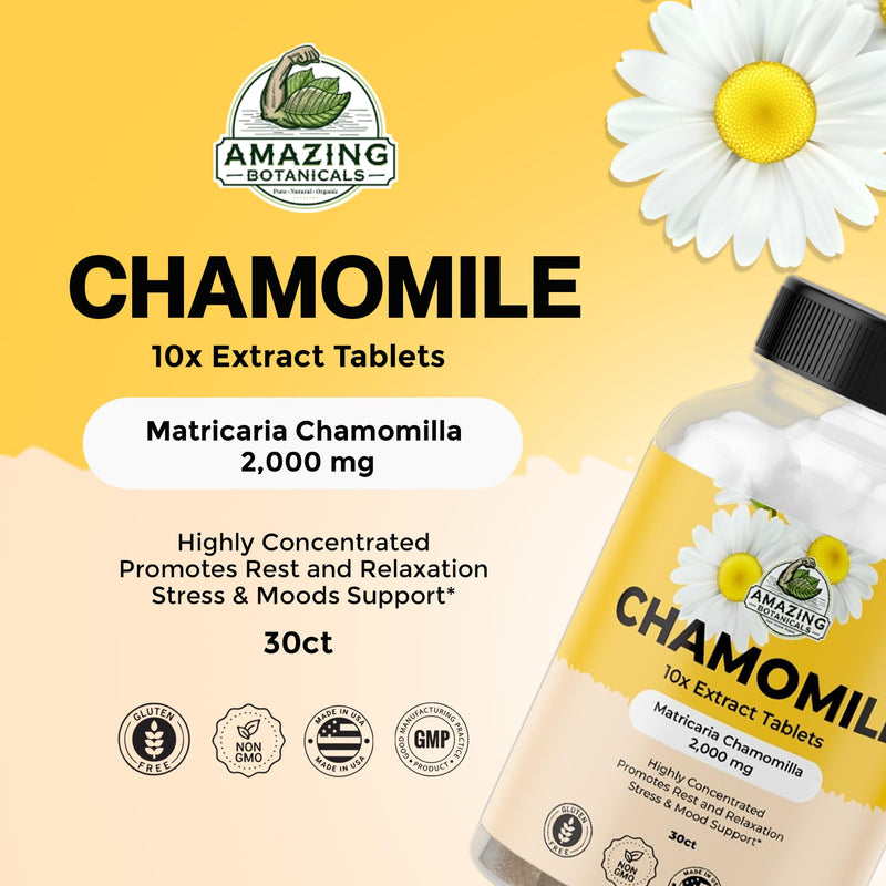 [Australia] - Organic Chamomile Extract Tablets - Matricaria Chamomilla Plant-Based Supplement - 10x Extract 2000 MG Each - Promotes Relaxation - 30 Tablets 