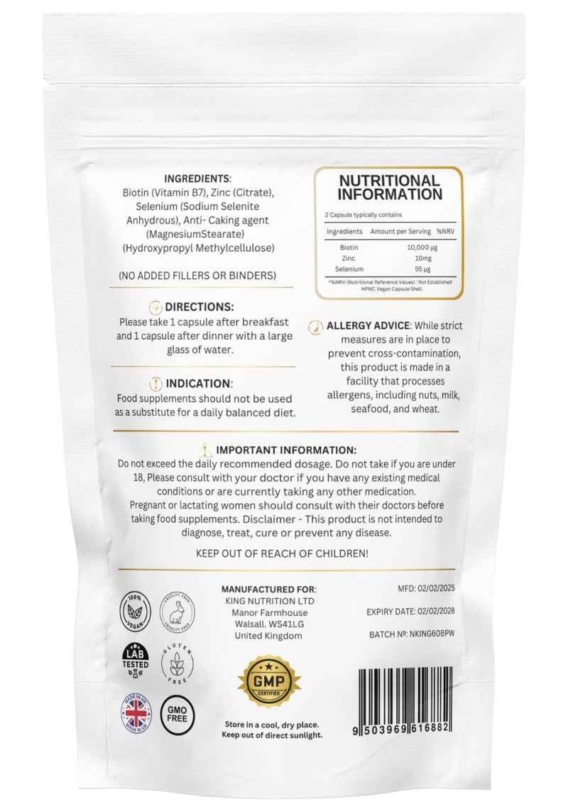 Biotin 10.000mcg | Hair, Nails & Skin Capsules | Pure, Organic, Vegan, 60 Capsules | No Added Fillers Binders Or Artificial Ingedients