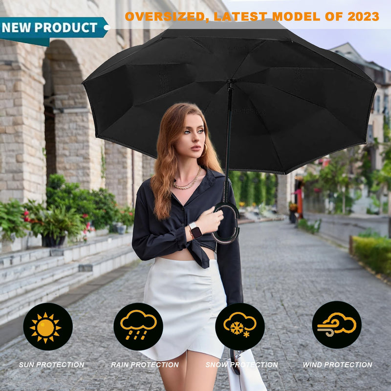 MRTLLOA Inverted Umbrella, 40/49/56 Inch Windproof Double Layer | Oversized, C-shaped Handle, Reverse Upside Down Design, Rainproof, Car Entry and Outdoor Activities, Golf Size N-black 56 Inch