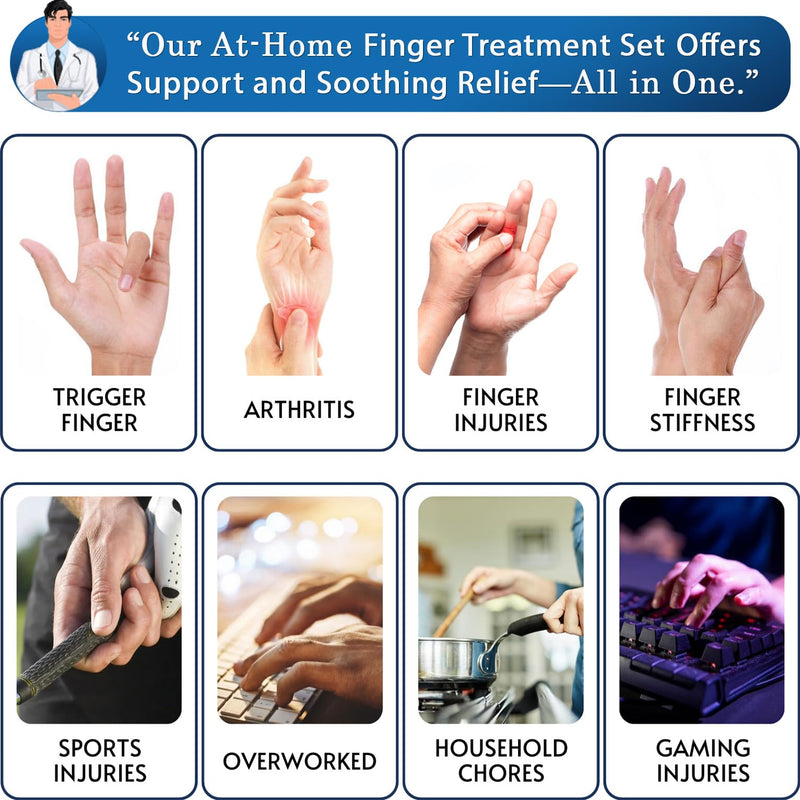 [Australia] - Simplation Trigger Finger Splint and Ice Pack (2+2 Set) for Pain Relief, Knuckle Immobilization, Straightening Arthritis, Injured Mallet Finger, Fits Index, Middle, Thumb, Ring Finger 