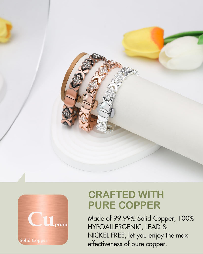 [Australia] - Feraco Pure Copper Bracelets for Women, 5X Ultra Strength Magnetic Bracelet with 5000 Gauss Neodymium Magnets & Upgraded Butterfly Clasp, Adjustable Jewelry Gift Copper Clover 