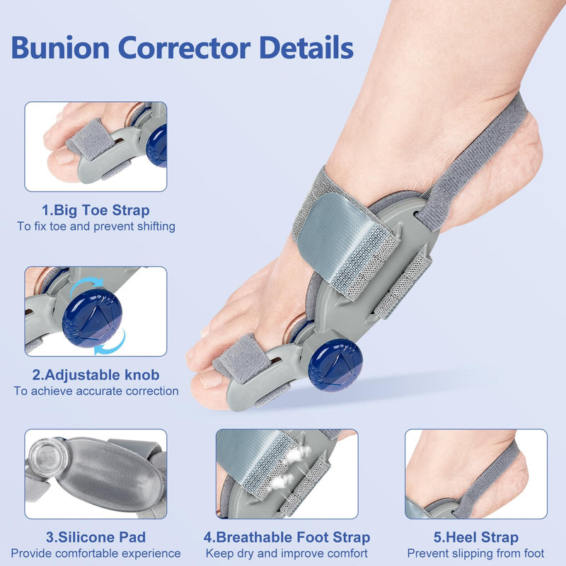 [Australia] - Bunion Corrector for Women & Men, Orthopedic Bunions Correction,Adjustable Bunion Splint Suitable for Left/Right Feet Bunion Relief (Grey) Grey 