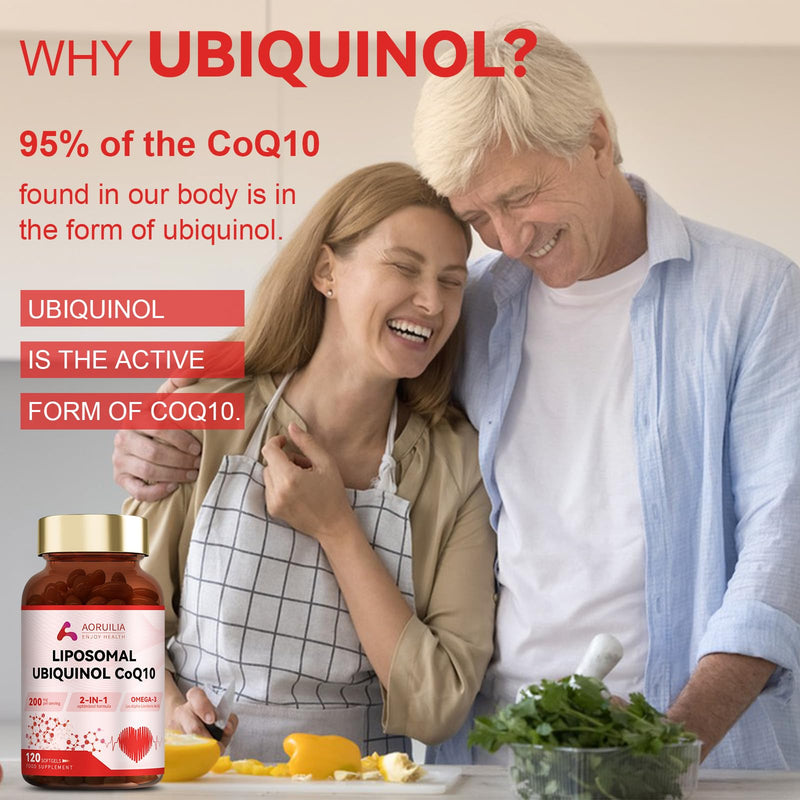 Ubiquinol CoQ10 High Strength 200mg Softgels with Omega 3 Coenzyme Q10 Supplements for Women&Men Powerful Antioxidant for Heart Health 120 Softgels 4 Months Supply