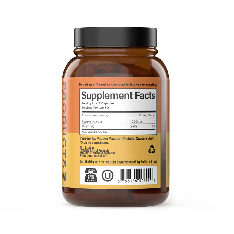 [Australia] - Complete Natural Products Organic Papaya Enzymes & Papain Enzyme Capsules - 500mg 100 Pills, Organic Papaya Powder Digestive Super Fruit Capsules 