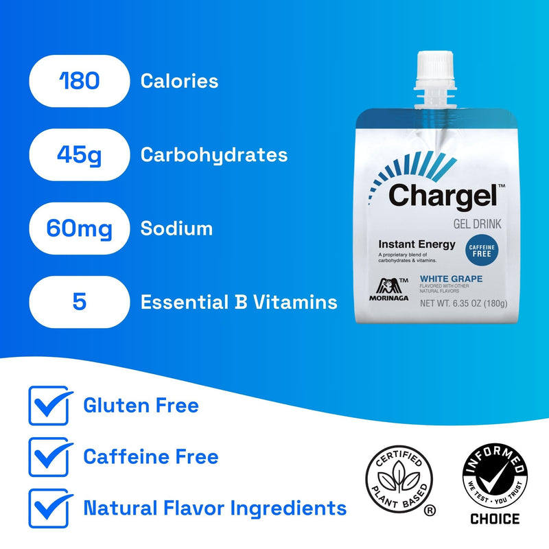 [Australia] - White Grape, Caffeine-Free Instant Energy Gel for Running, Biking, Workout, Hiking and Endurance | Carbs Vitamins | Gluten Free - Pack of 6 Pouches - 6.35oz Each White Grape 6-Pack 