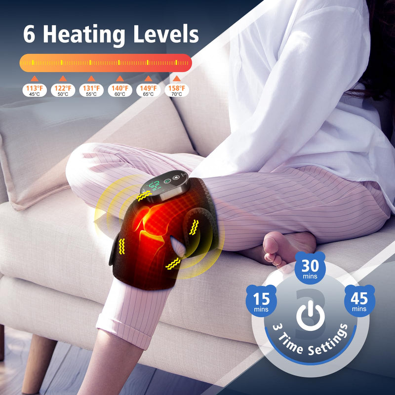 Cordless Heated Knee Brace for Pain Relief, Rechargeable Heating Knee Brace Shoulder Brace Support with 6 Heating Levels & 3 Timer,3 in 1 Heated Knee Pad for Shoulder Elbow