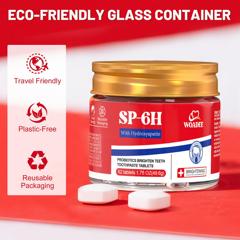 [Australia] - SP-6 Probiotics & Hydroxyapatite Toothpaste Tablets - Remineralizing Enamel Repair, Fluoride-Free Whitening, Mint Fresh Travel Tabs (62 Count) 