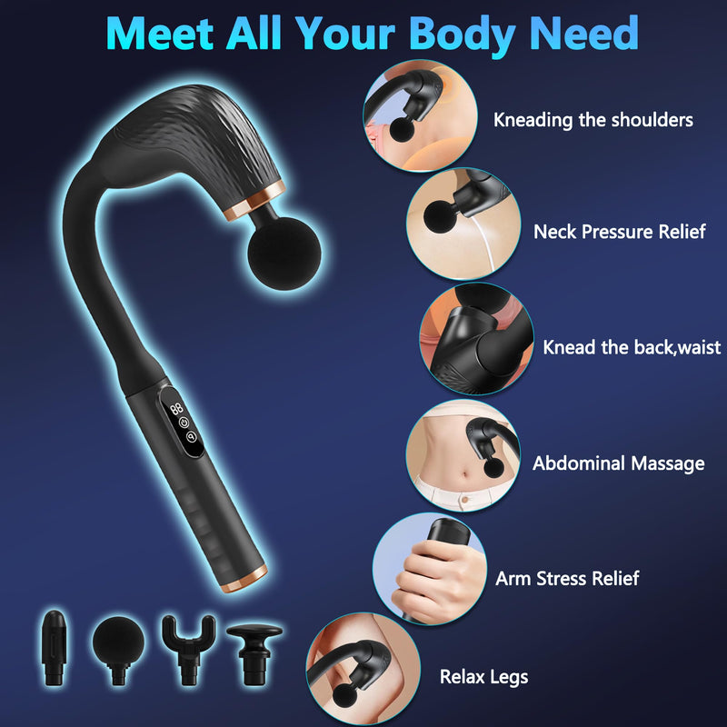 [Australia] - Massage Gun with Upgraded Extension Handle, Back Massager for Pain Relief Deep Tissue, Muscles/Neck/Shoulders/Waist/Legs Massager with 4 Massage Heads & 6 Speed Levels & 3 Massage Modes Black 