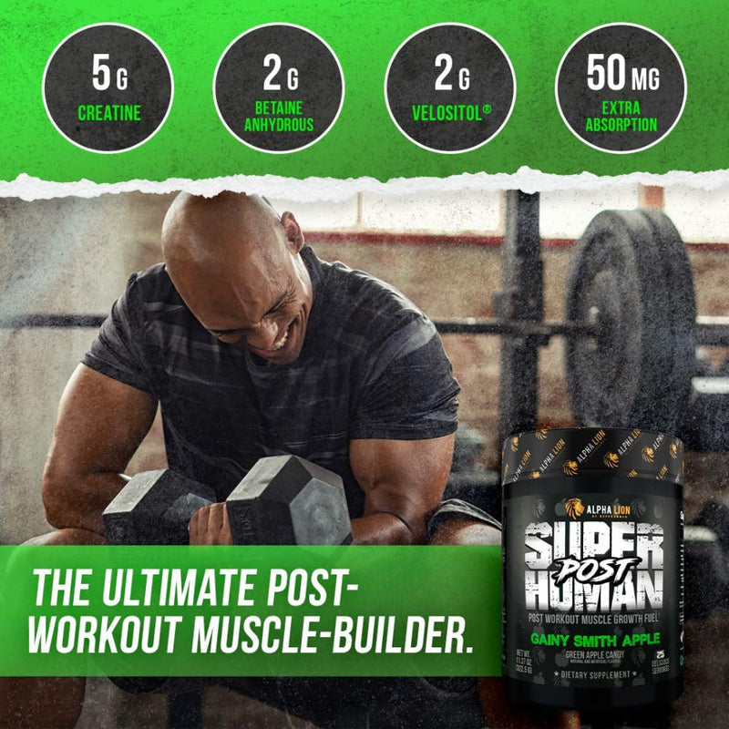 [Australia] - Alpha Lion Superhuman Post Workout Recovery, Muscle Builder Drink, Creatine Powder + More for Lean Muscle Growth, Strength & Volume, Supplement for Women & Men (25 Servings, Gainy Smith Apple) 