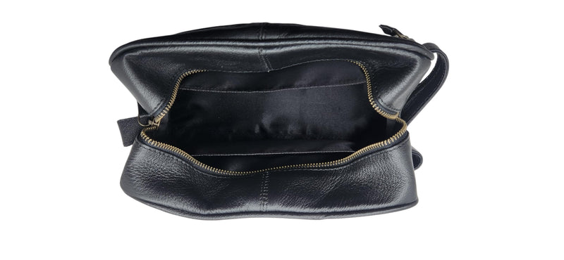 Black Genuine Buffalo Leather Toiletry Bag for Men & Women – Vintage Dopp Kit Wash Bag Travel Organiser – Handmade Leather Shaving Kit Bag with Handle – Luxury Gift