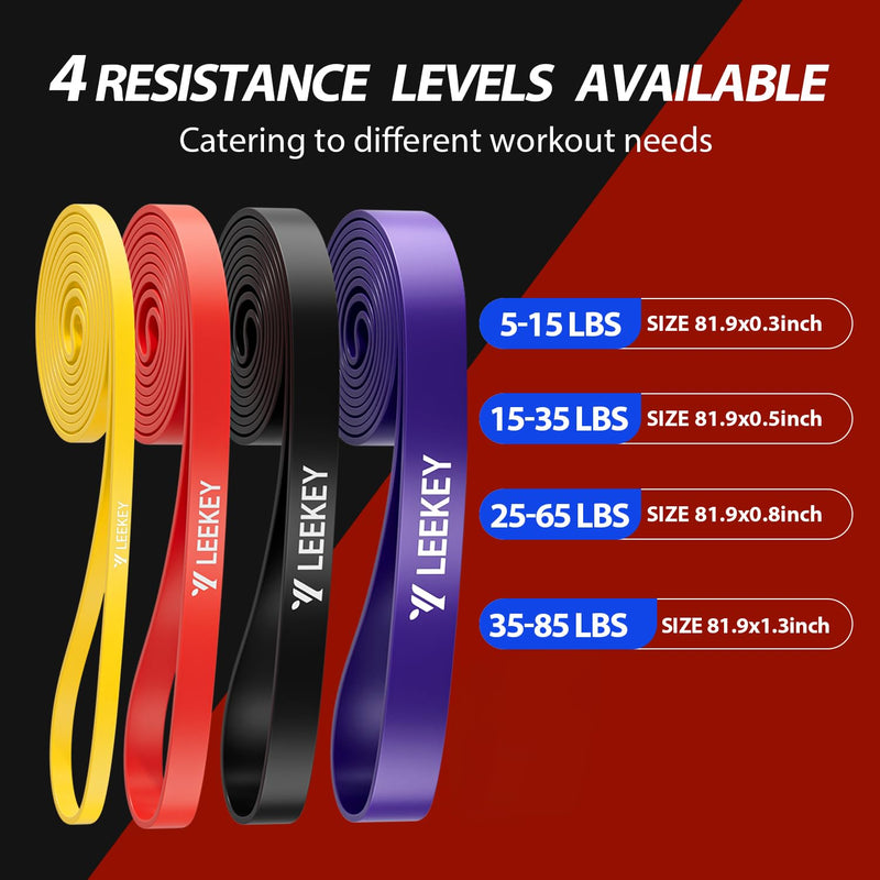 [Australia] - LEEKEY Resistance Bands, Exercise Bands Pull Up Assist Bands - Workout Bands Set - Mobility Band Powerlifting Bands for Men and Women Fitness Training, Physical Therapy,Home Workouts Purple/Black/Red/Yellow with Antislip 