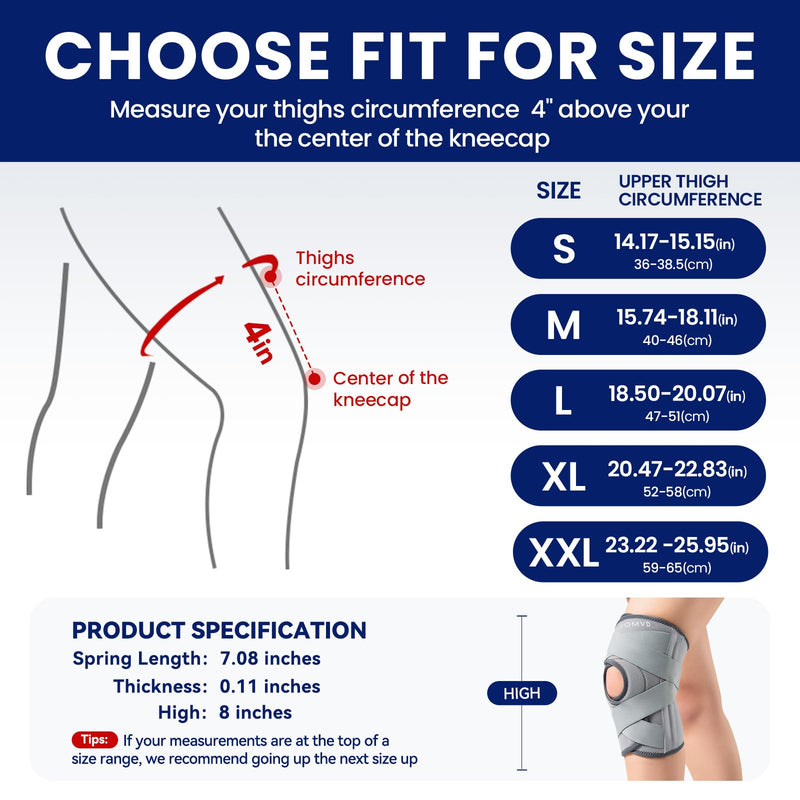 [Australia] - Knee Brace for Knee Pain, Meniscus Tear, Adjustable Knee Support with Side Spring Stabilizers for Meniscus Tear, Arthritis, Patella Stability, Knee Pain Relief, Women and Men Gray X-Large 